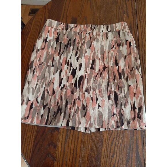 Size 10 Petite Anne Taylor Midi Mini Skirt Brown Tan Ivory Pink - Picture 1 of 6